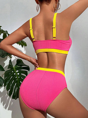Neon Pink & Yellow Contrast Binding Bikini