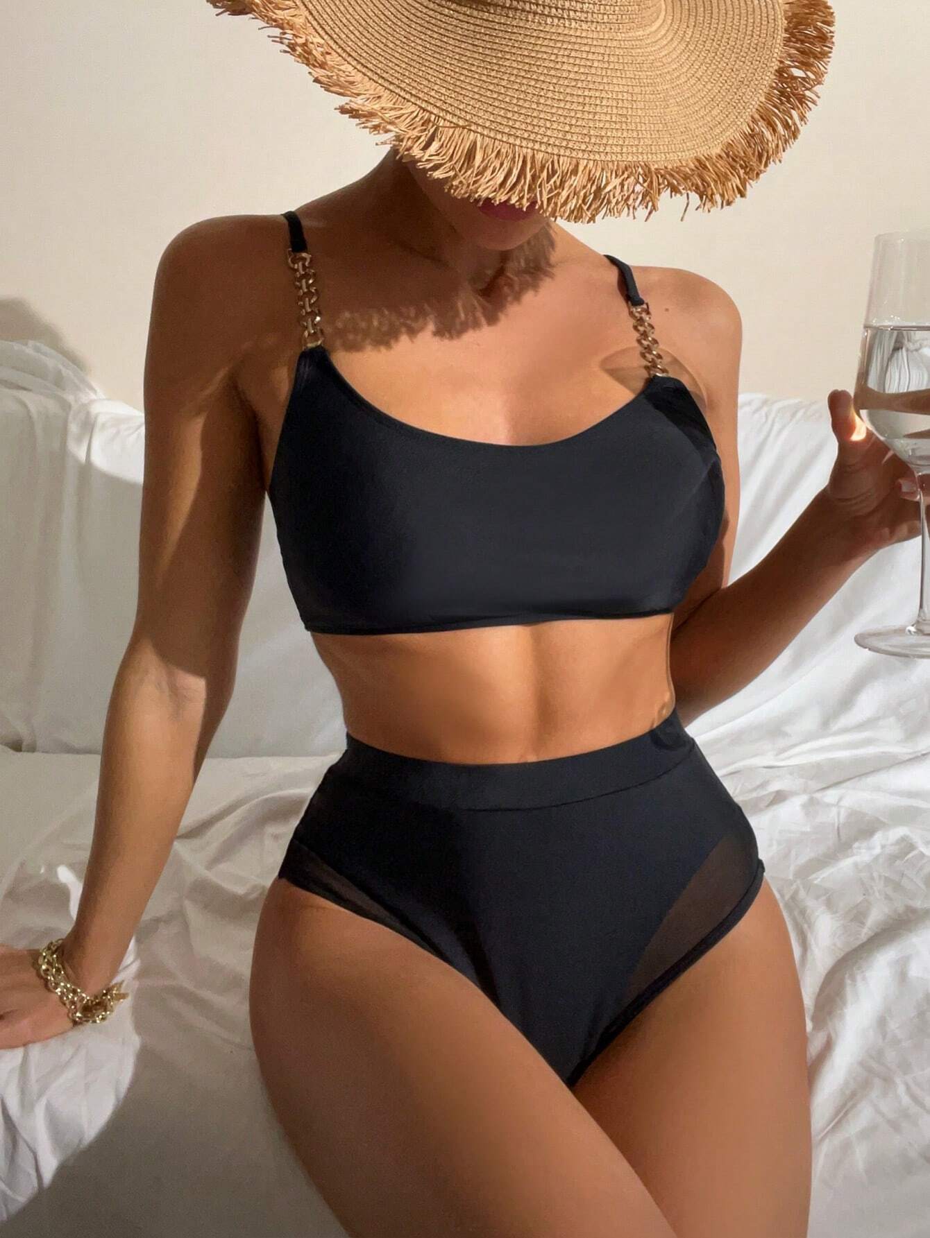 Chain Linked Contrast Mesh Bikini