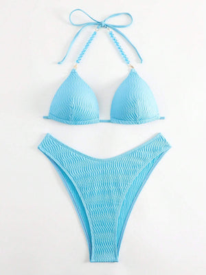 Aqua Beaded Triangle Bikini Set