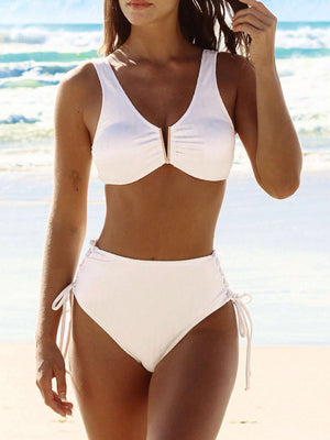 Textured V Metal Lace Up Side Bikini