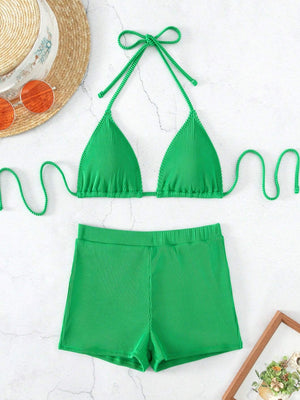 Ribbed Green Bikini Shorts Set