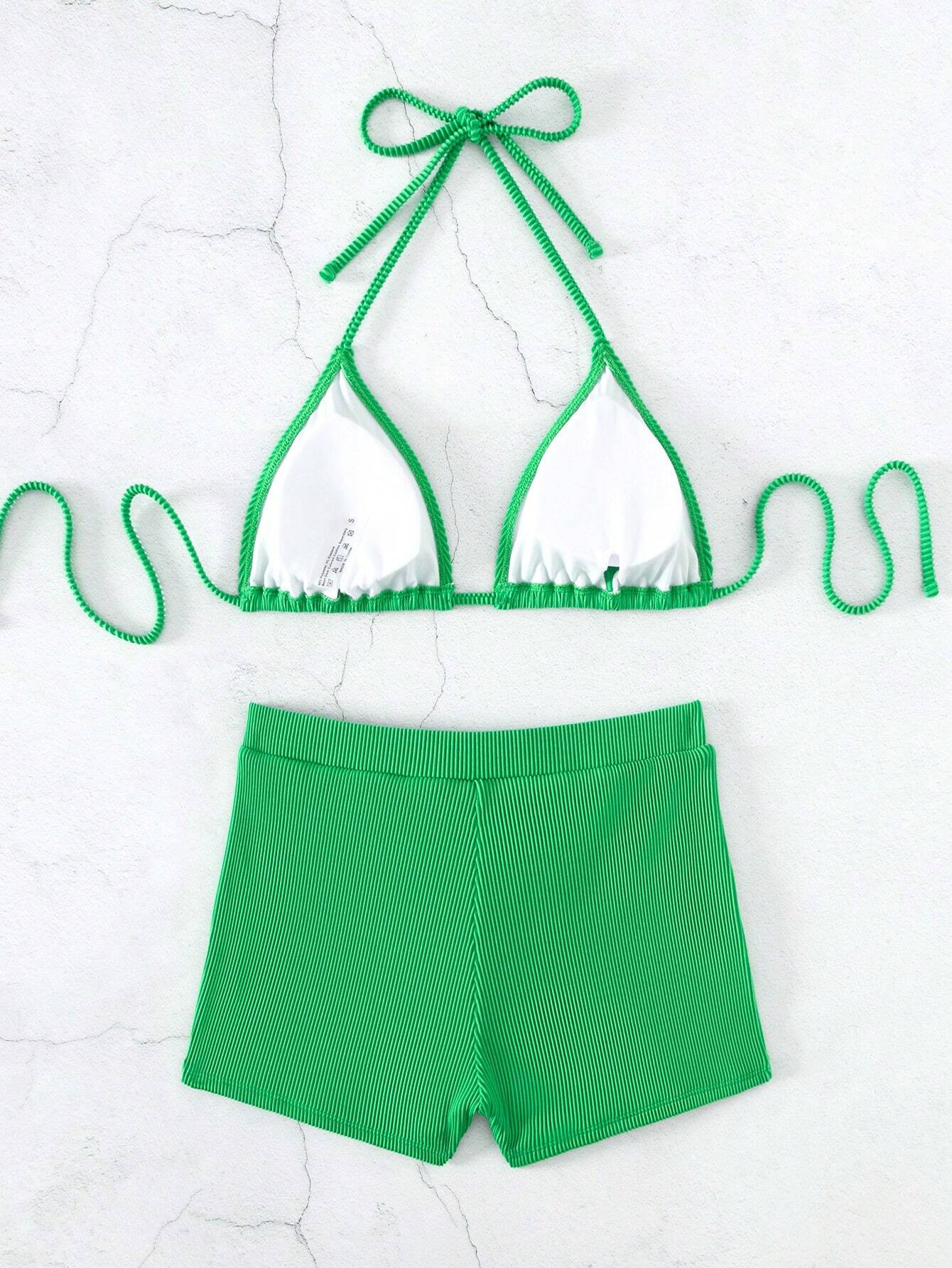 Ribbed Green Bikini Shorts Set