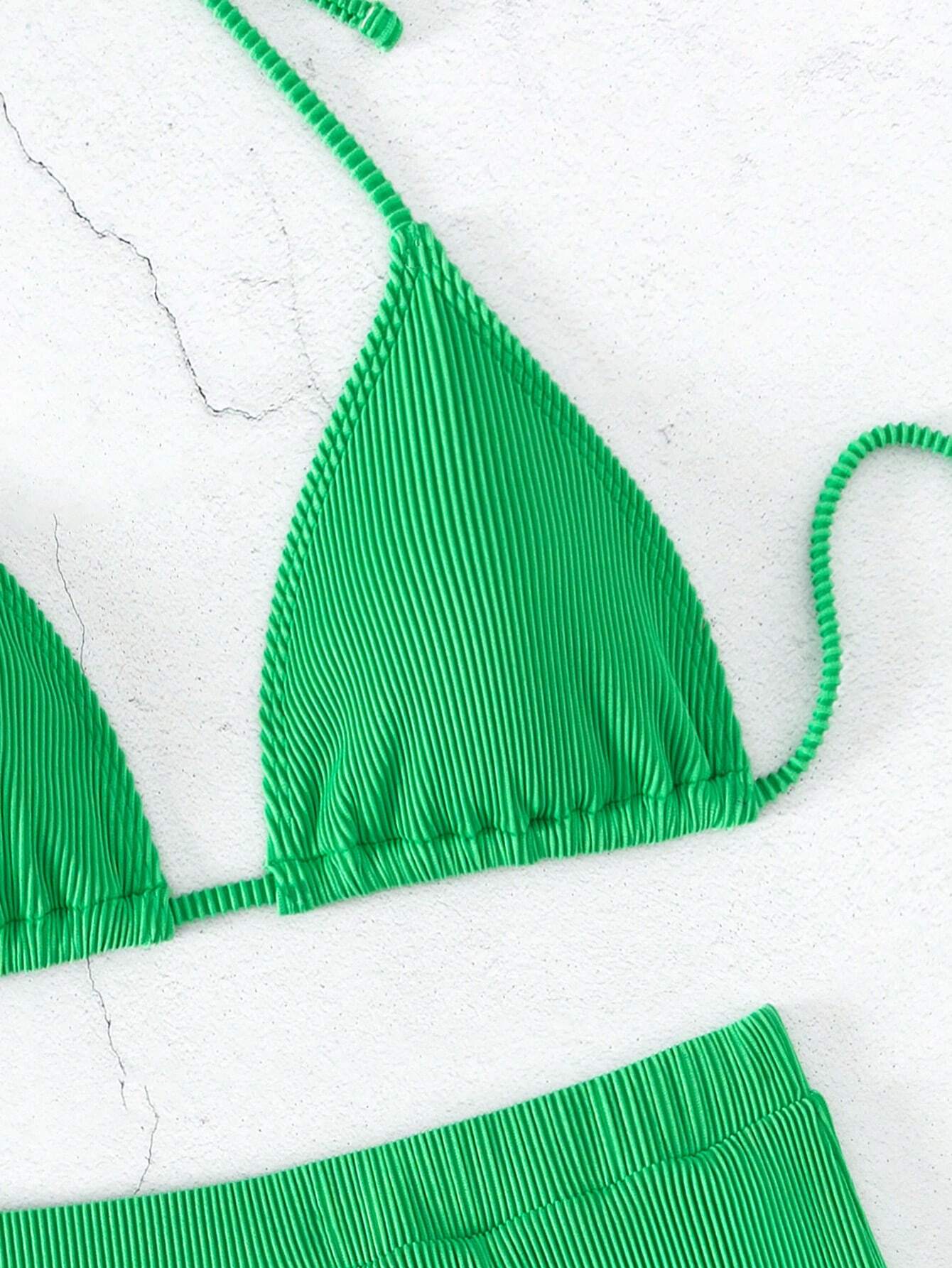 Ribbed Green Bikini Shorts Set