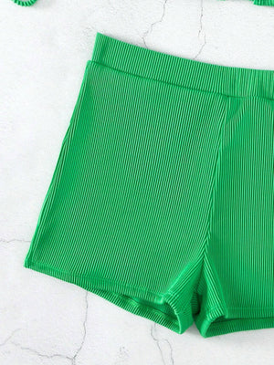 Ribbed Green Bikini Shorts Set