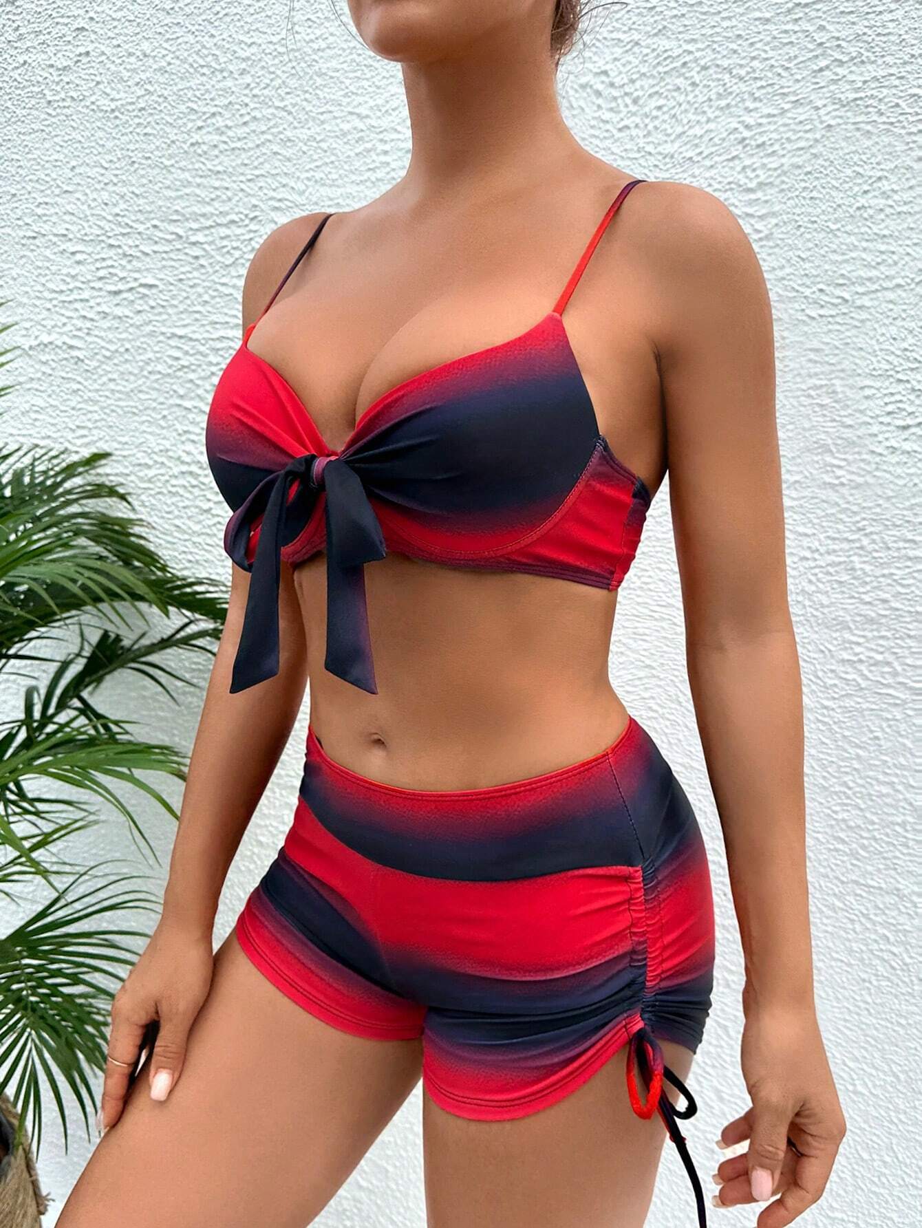 Ombre Red and Black Push Up bikini Shorts