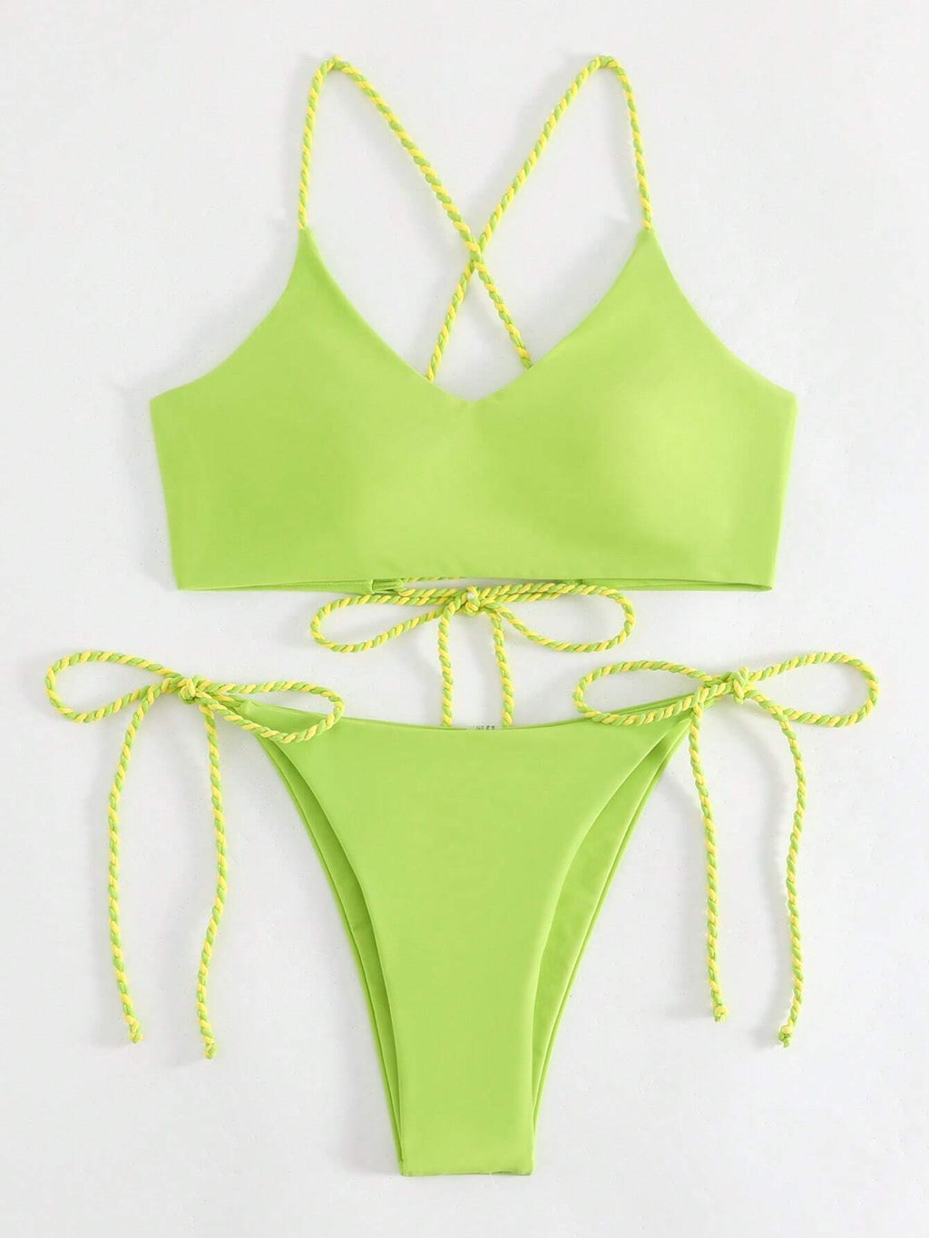 Neon Lime Lace Up Braided Bikini Set