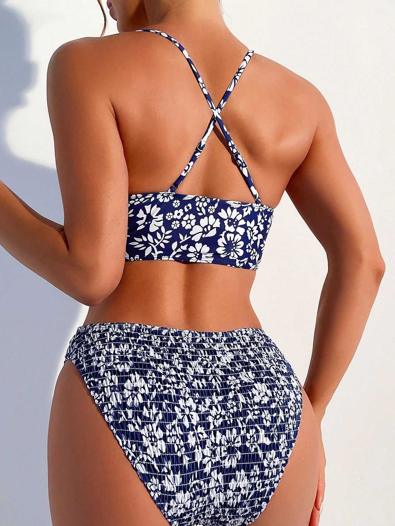 Ditsy Floral & Smocked Bikini Set