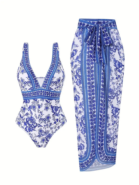 Mykonos Plunge Swimsuit & Sarong Set