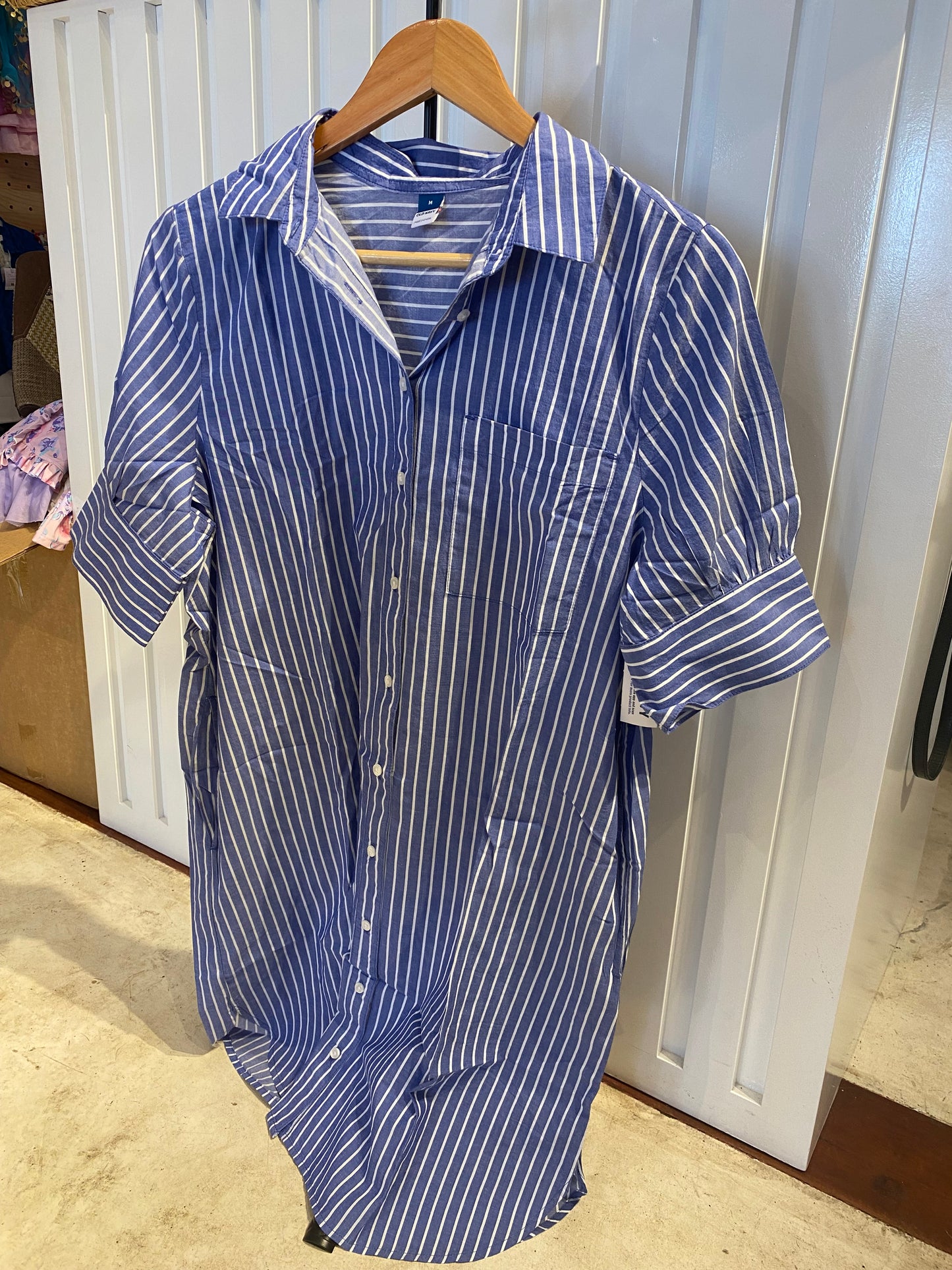 True - SK-ON-SD Old Navy Blue White Stripe Shirt Dress