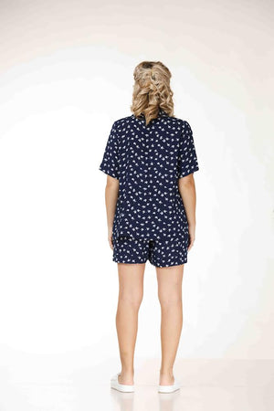 RHAGE - Navy Print Cotton Short Sleeve Collared Shirt & Shorts Sets