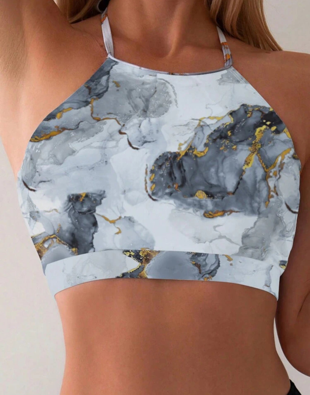 Marble Halter Bikini Top