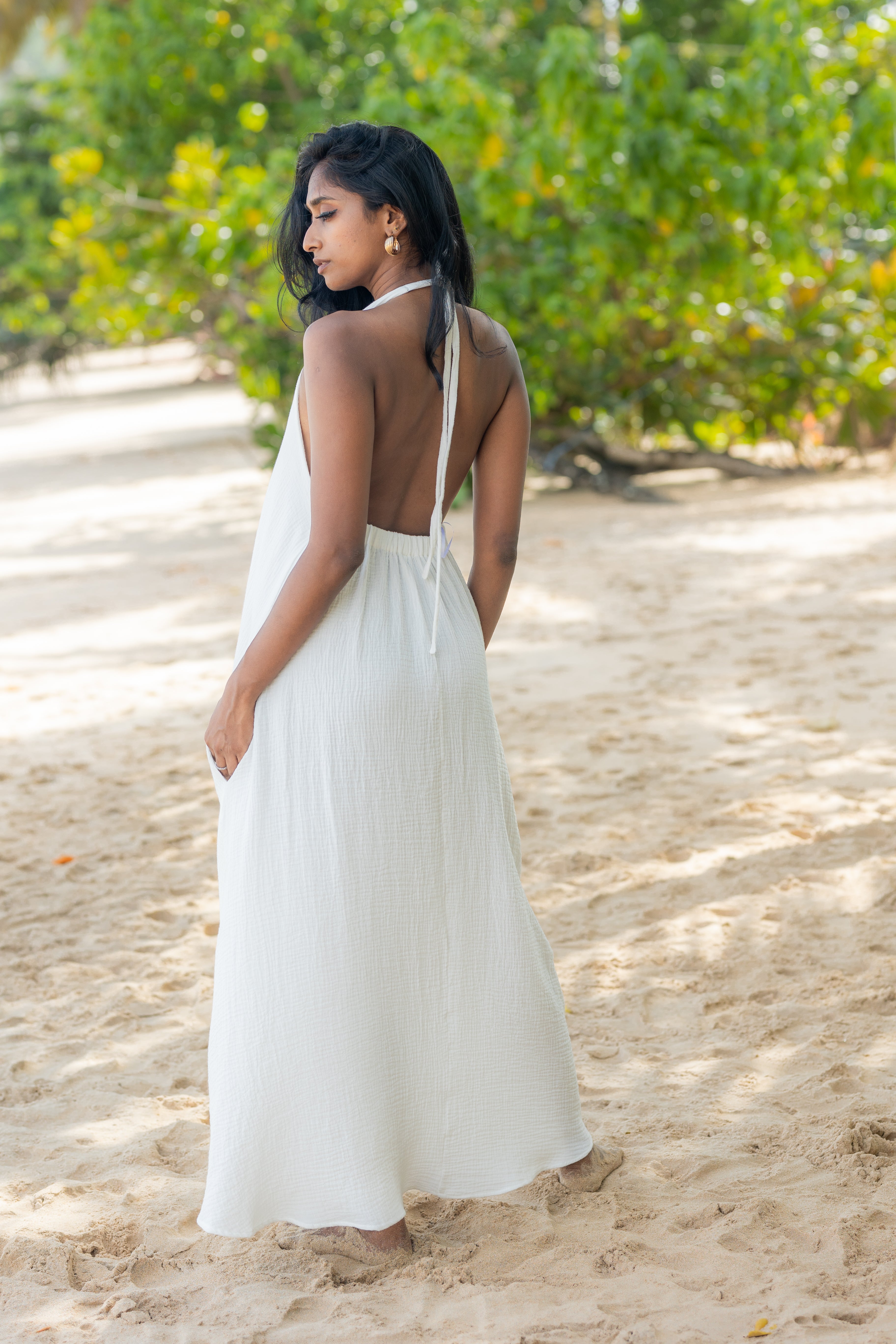 Anurakthi - White Halter Maxi Dress