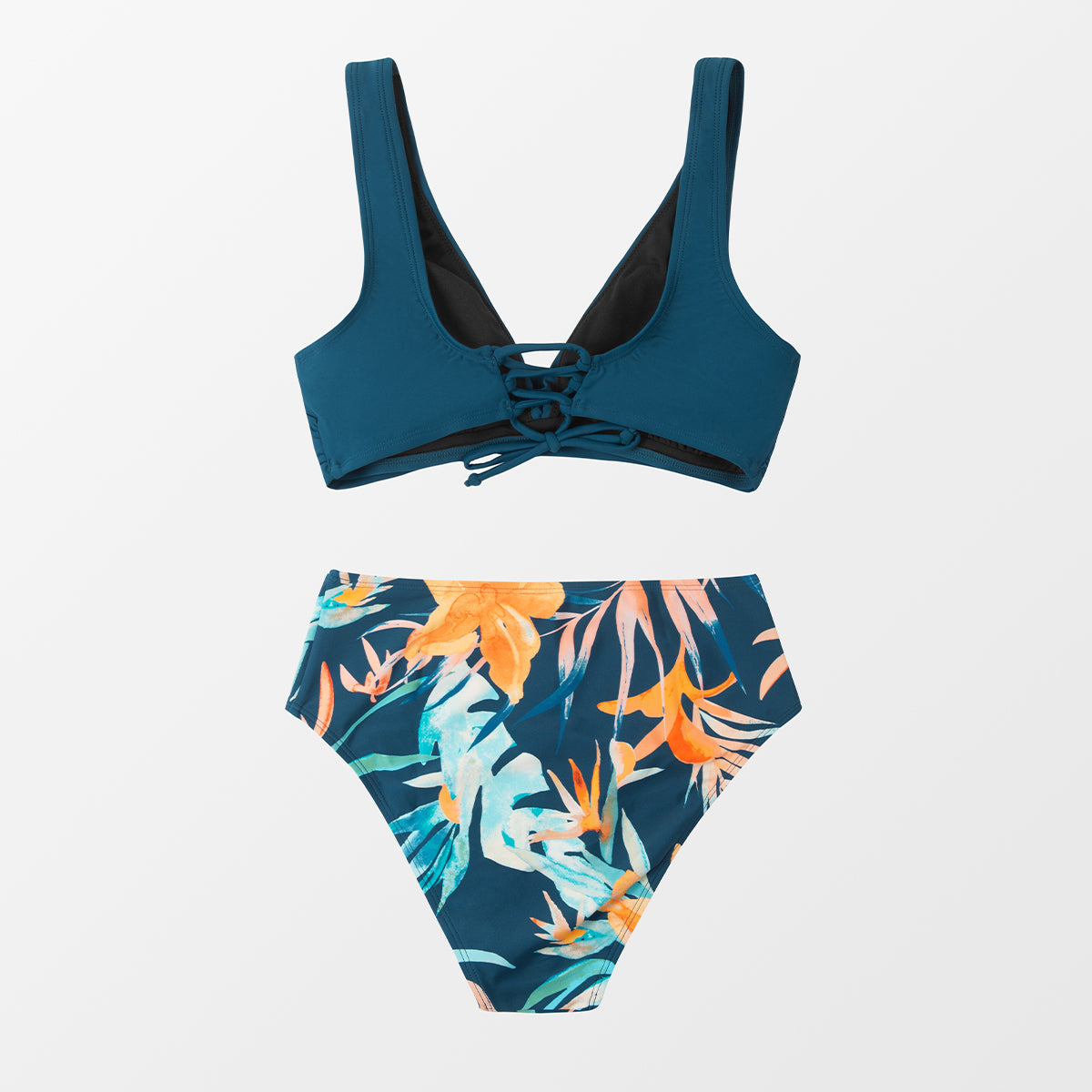 Cupshe - Tempest Twist Teal & Tropical Mid Waist Bikini Set