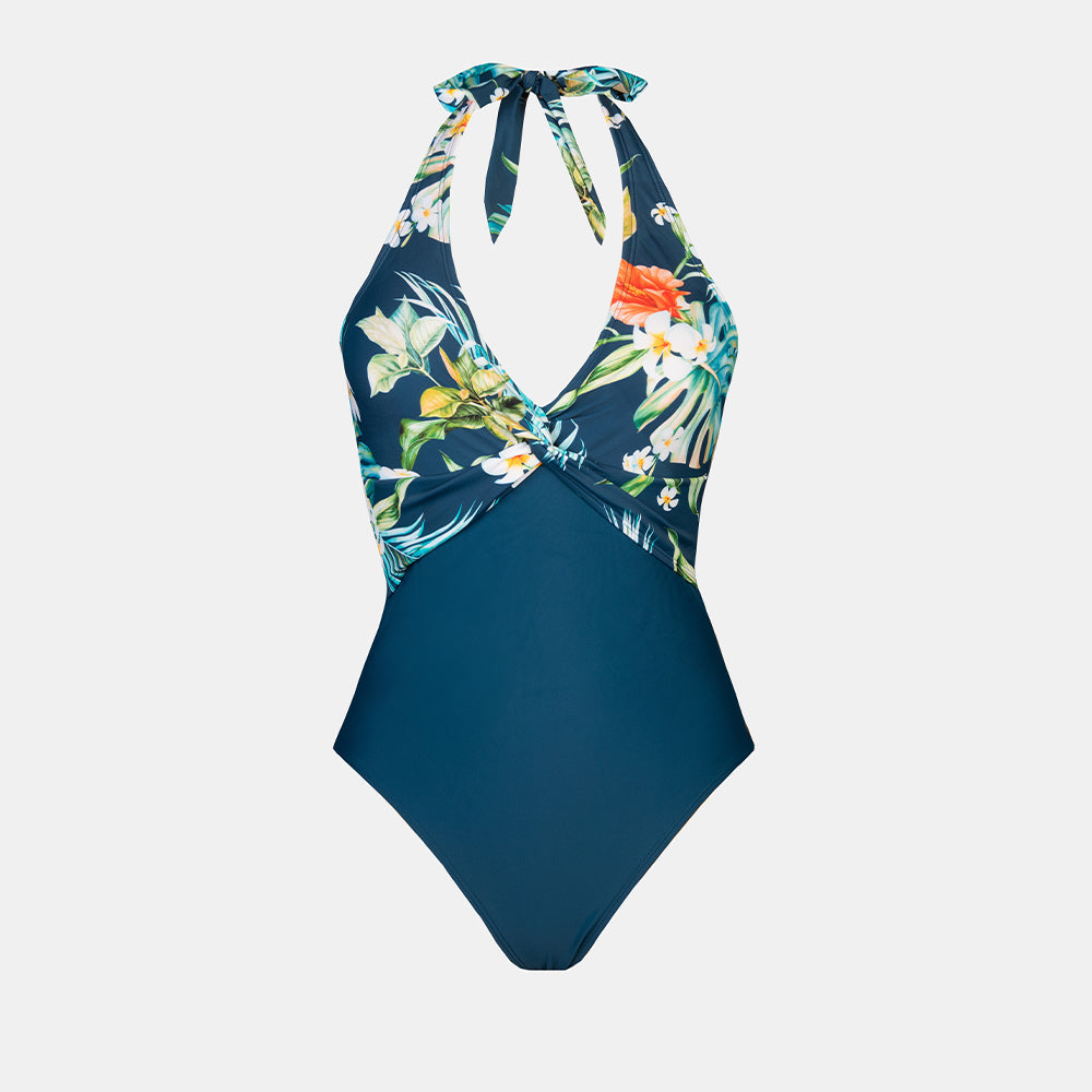 Cupshe - Teal & Tropical Twist Halter One Piece
