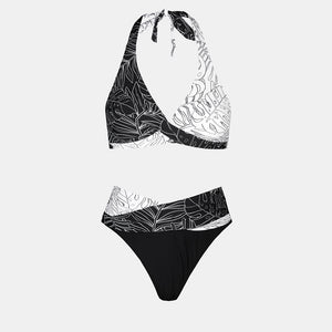 Cupshe - Monstera Monochrome Halter Twist High Waist Bikini