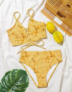 Marble Print Lace Up Bikini Set