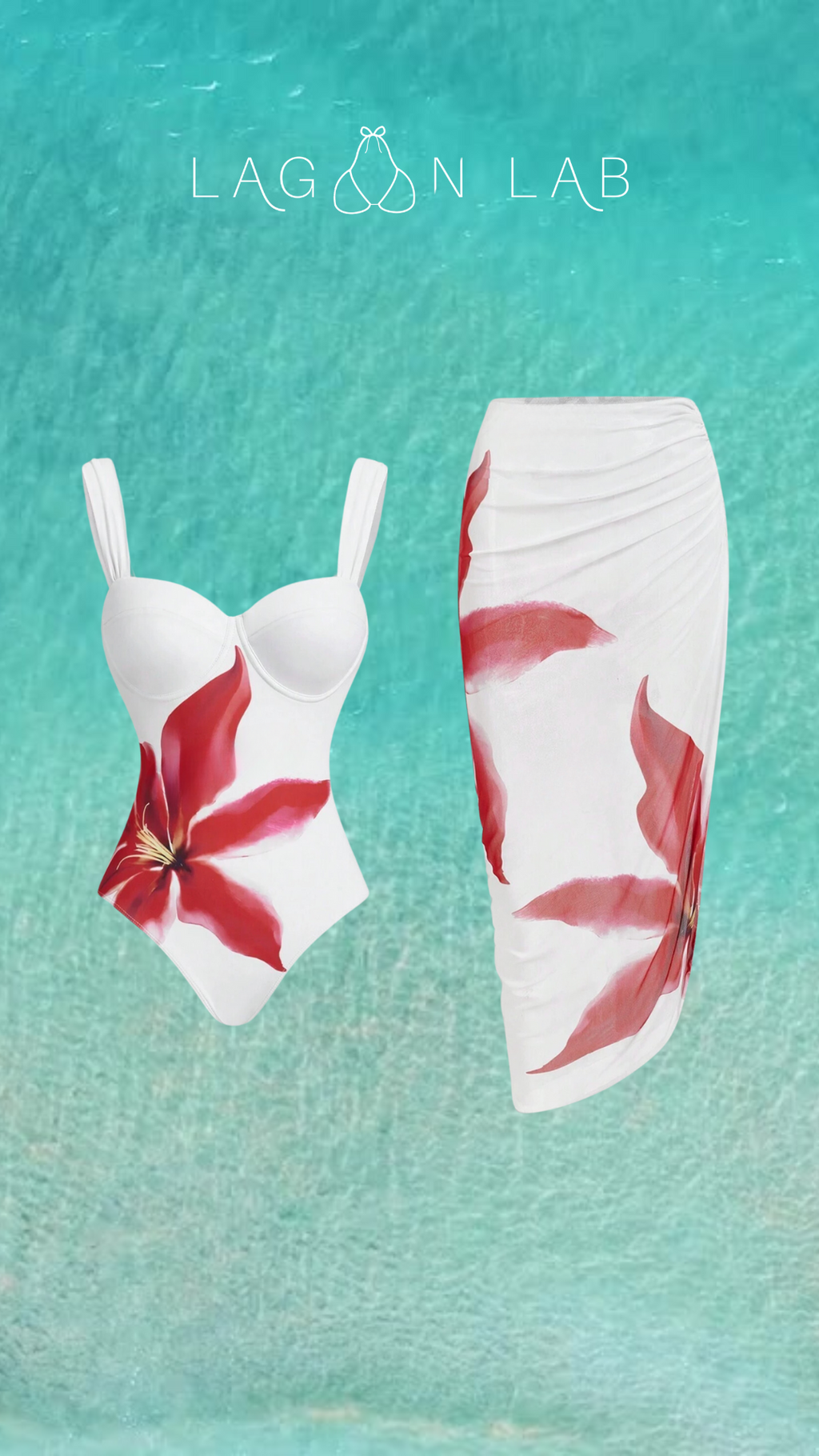 2 Pack Hibiscus Splash Push Up One Piece & Sarong Set