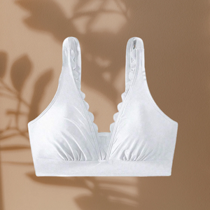White Scallop Trim V Neck Bikini Top