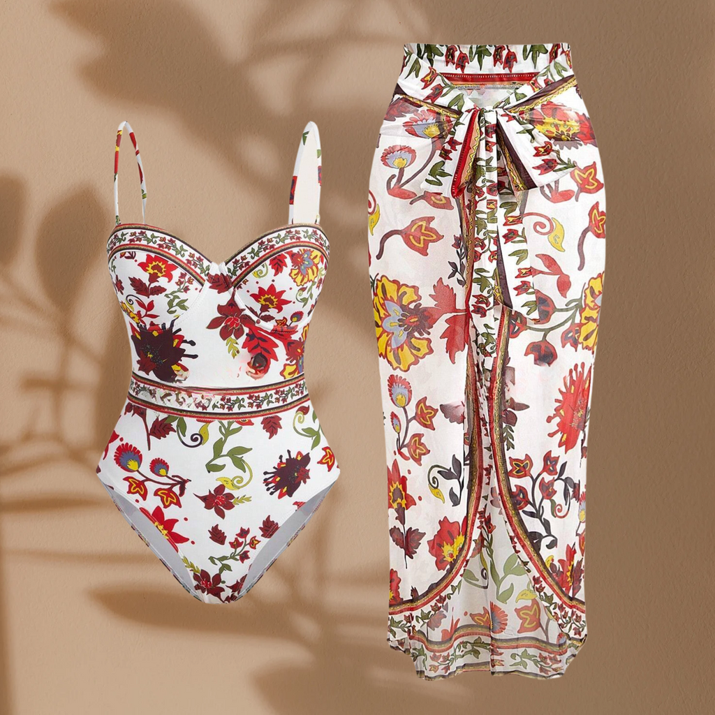 2 Pack Oasis Red Floral Push Up One Piece & Sarong