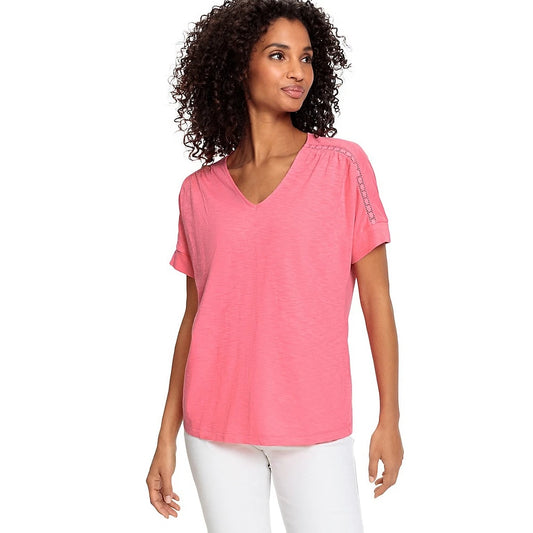True - Olsen Pink V Neck T Shirt - SK-OL-PK