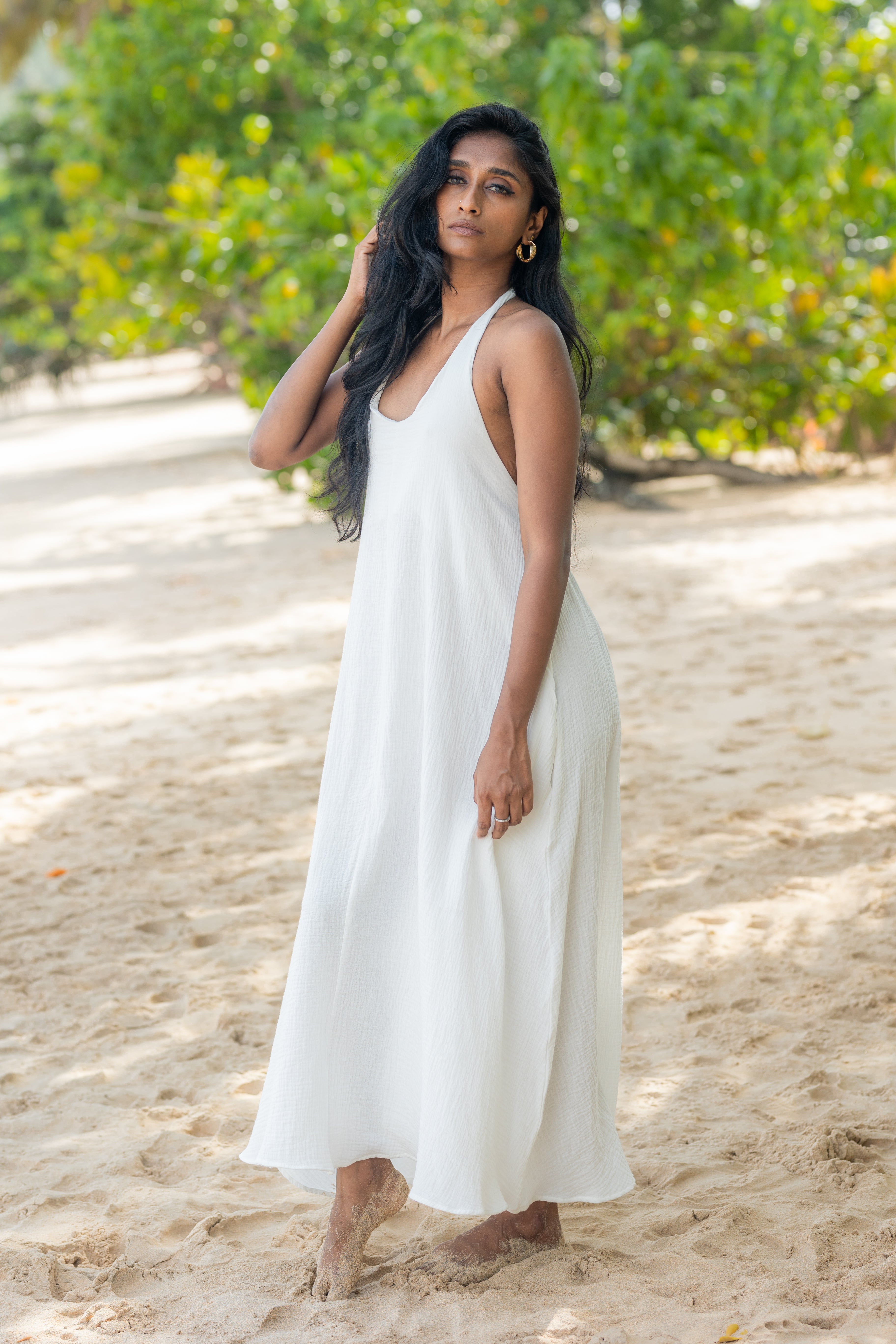 Anurakthi - White Halter Maxi Dress