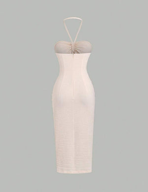 Cream Crêpe Ruched Beach Dress