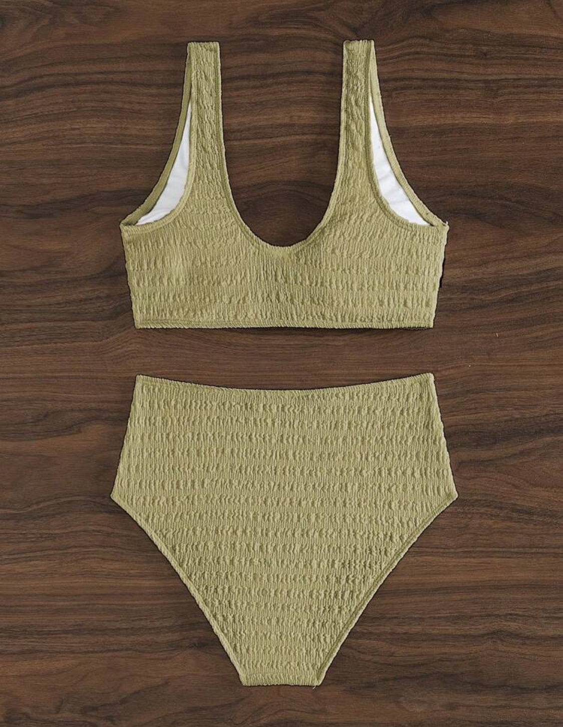 Textured Dusty Olive Ring High Waist Bikini Set