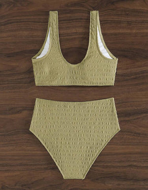 Textured Dusty Olive Ring High Waist Bikini Set