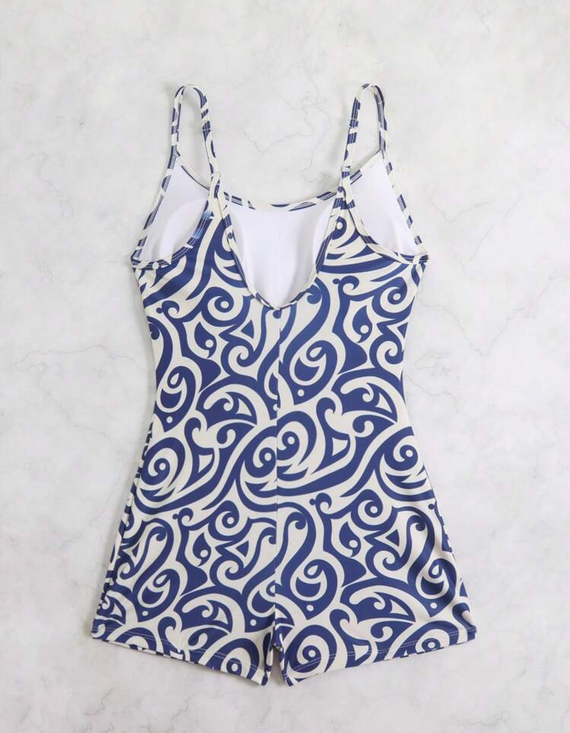 Blue & White Print One Piece Shorts