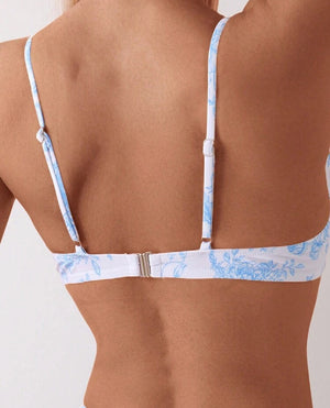 Blue White Floral Underwire High Waist Bikini Set