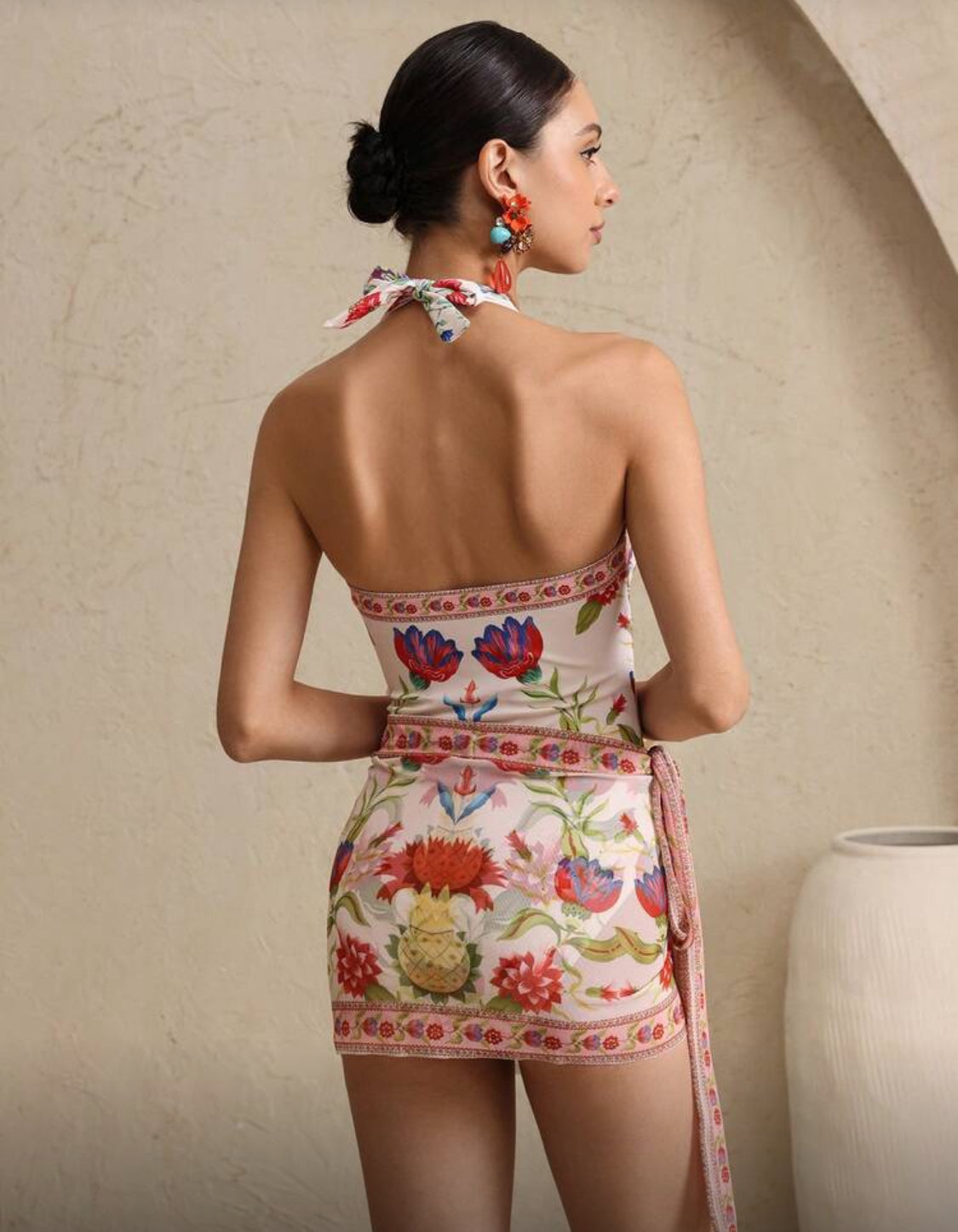 Bohemian Bloom Halter Swimsuit and Mini Wrap Skirt