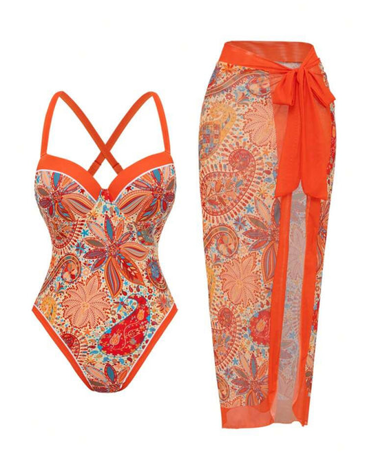 Bohemian Bloom Push Up Swimsuit & Sarong Set