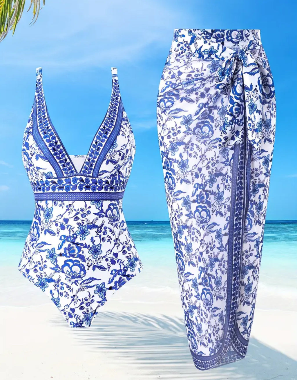Mykonos Plunge Swimsuit & Sarong Set
