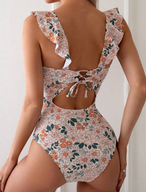 Floral Frill Plunge Swimsuit