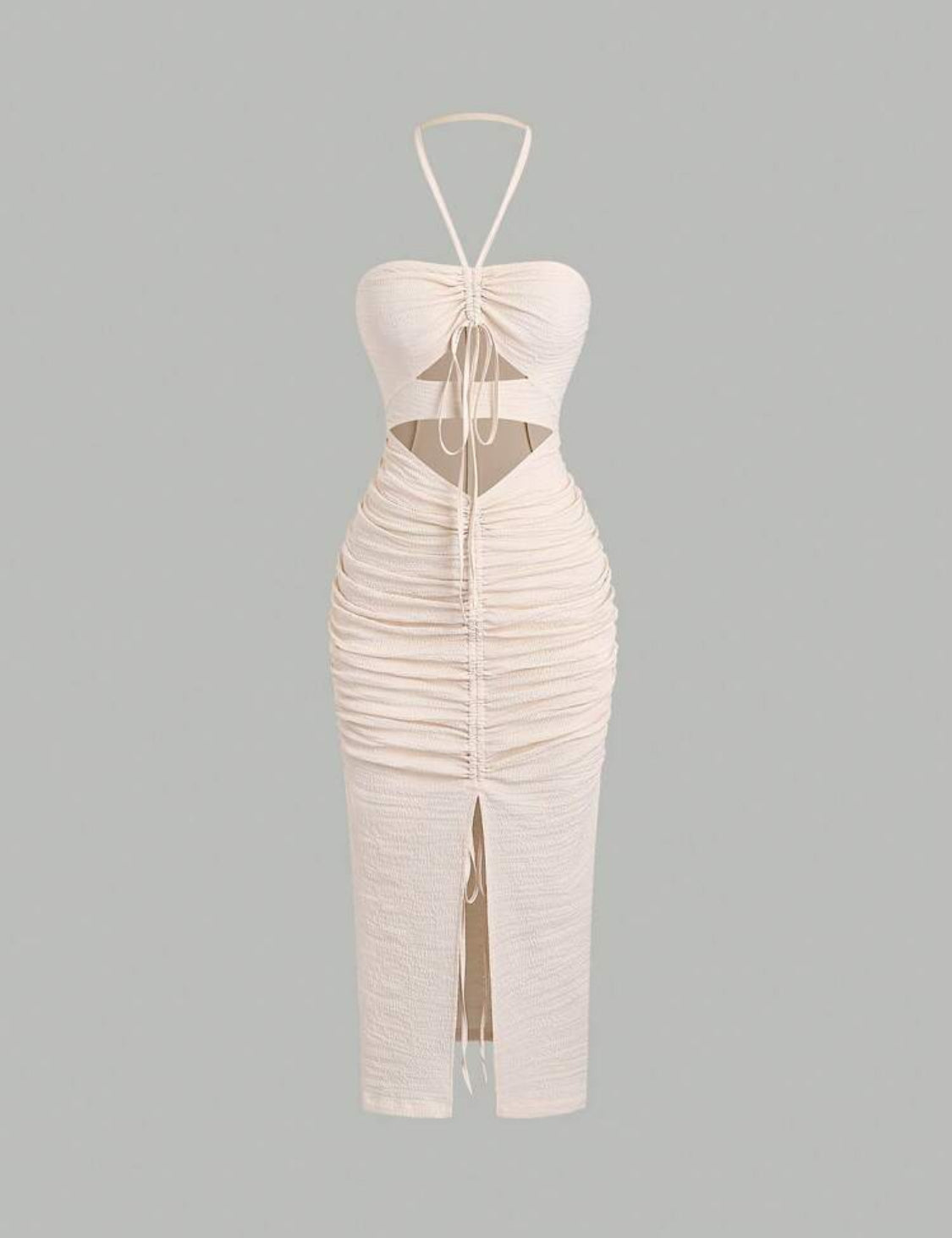 Cream Crêpe Ruched Beach Dress