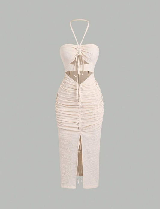 Cream Crêpe Ruched Beach Dress
