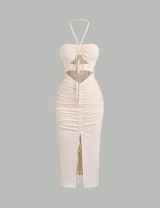Cream Crêpe Ruched Beach Dress