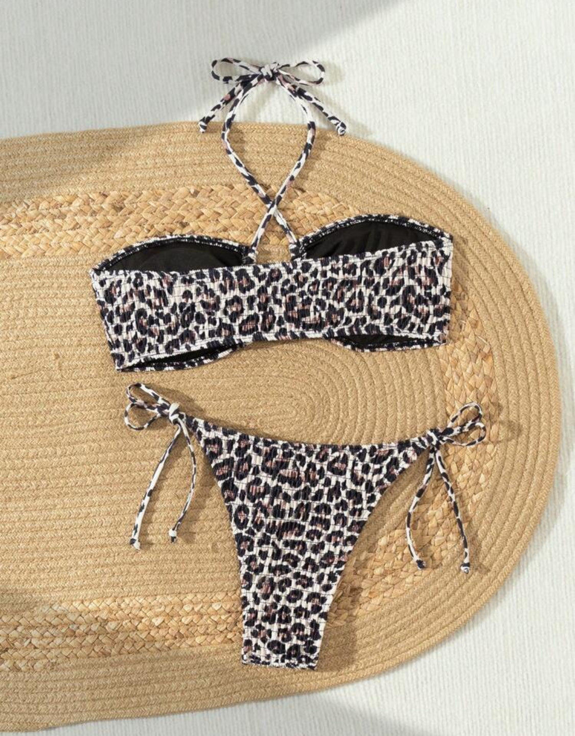 Shirred Leopard Bandeau Bikini Set