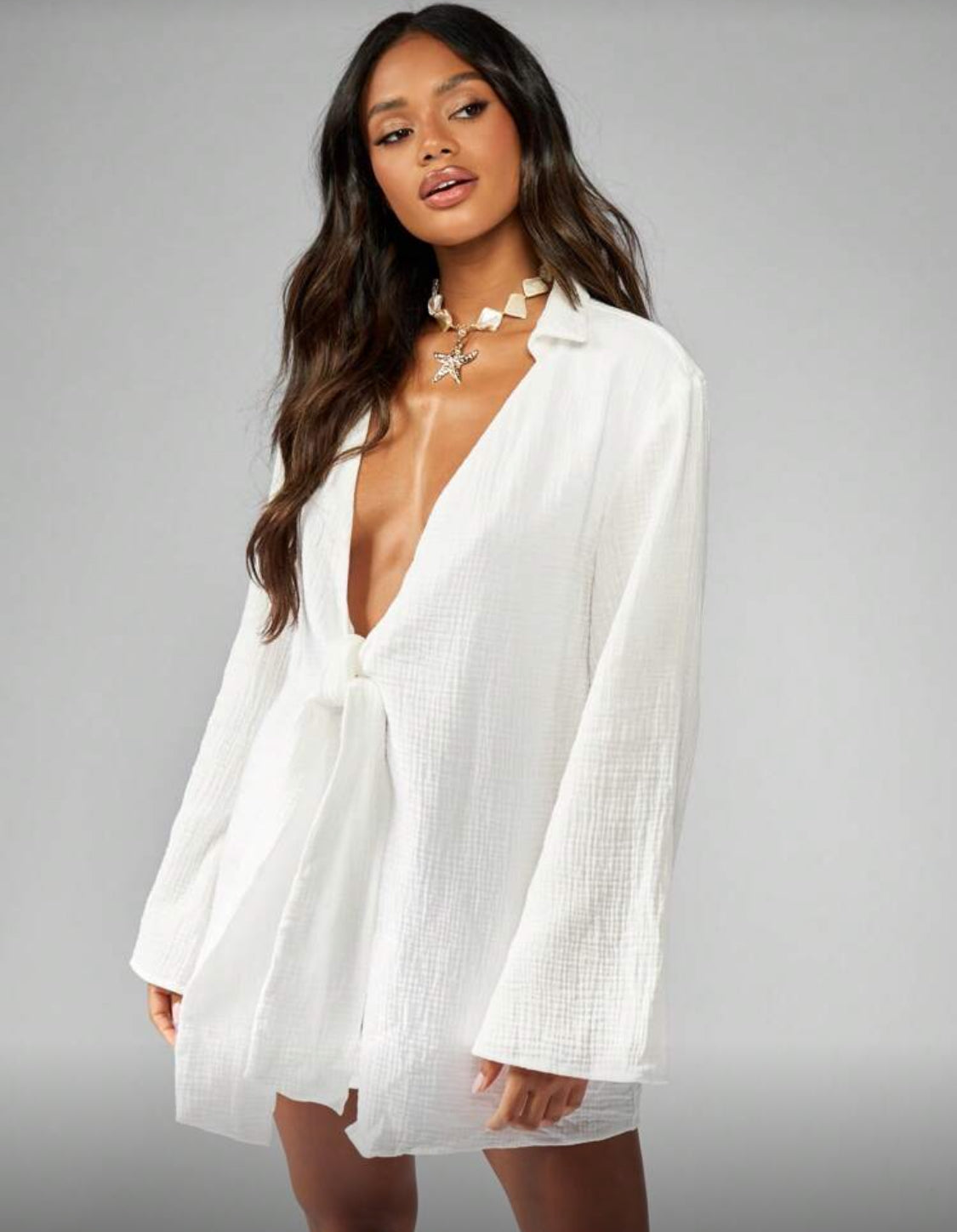 White Cheesecloth Wrap Kimono