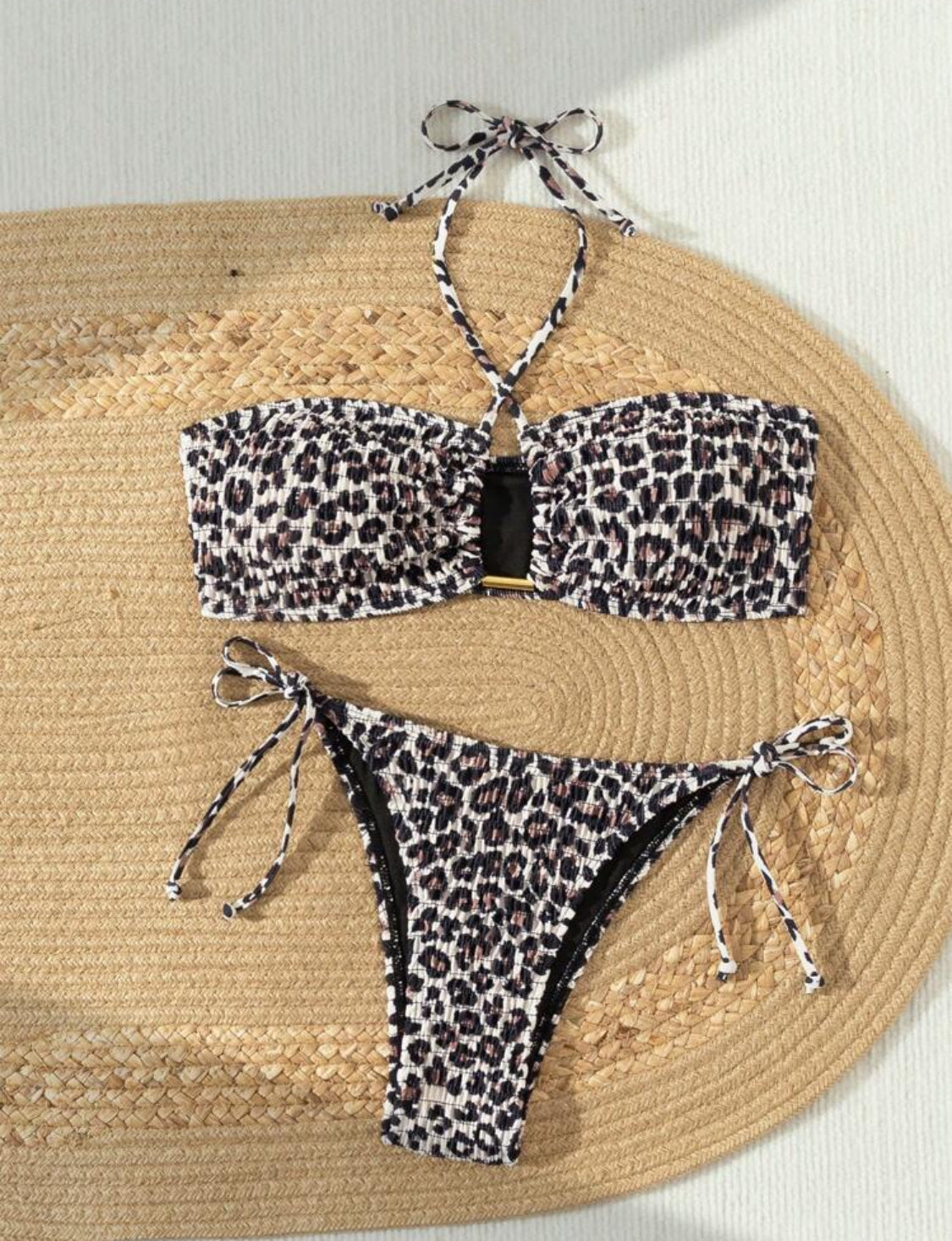 Shirred Leopard Bandeau Bikini Set