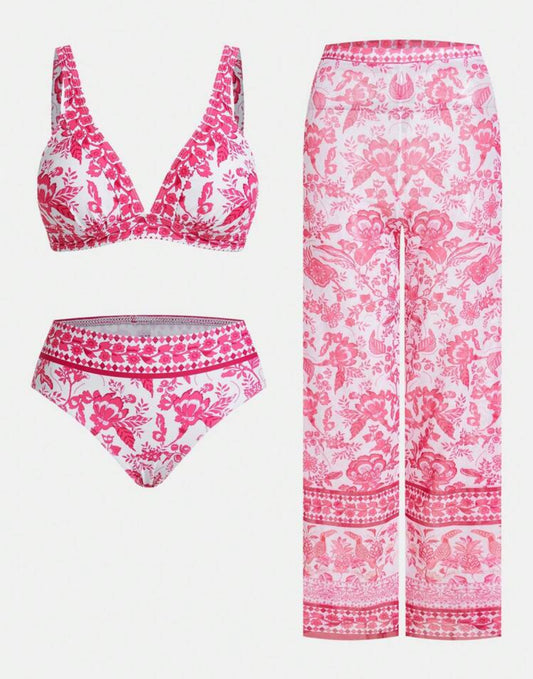 Mykonos Pink Floral Bikini & Cover Pants Set