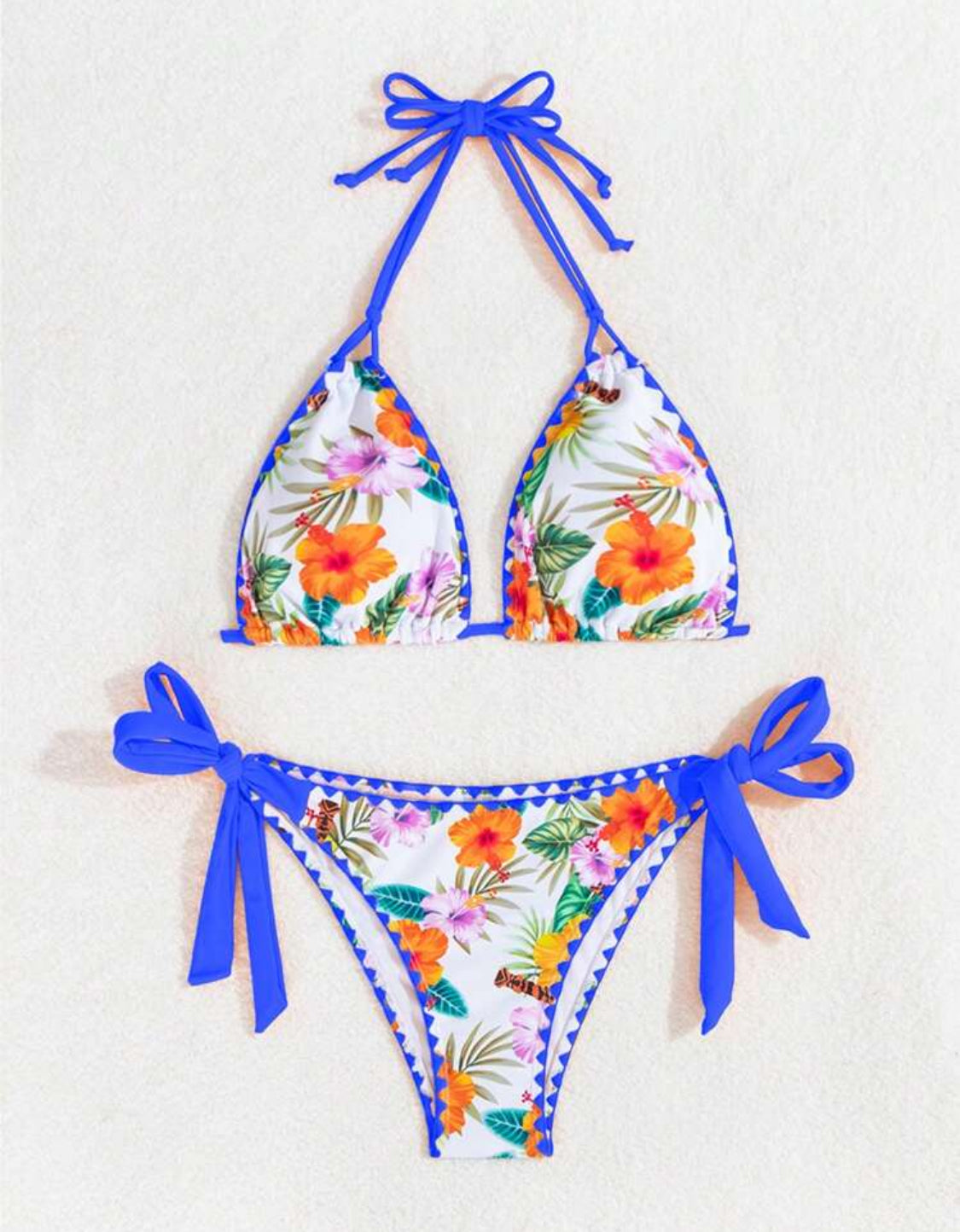 Tropical Indigo Whipstitch Tie Up Bikini Set