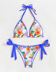 Tropical Indigo Whipstitch Tie Up Bikini Set