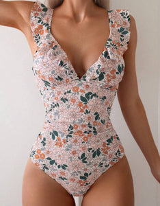 Floral Frill Plunge Swimsuit