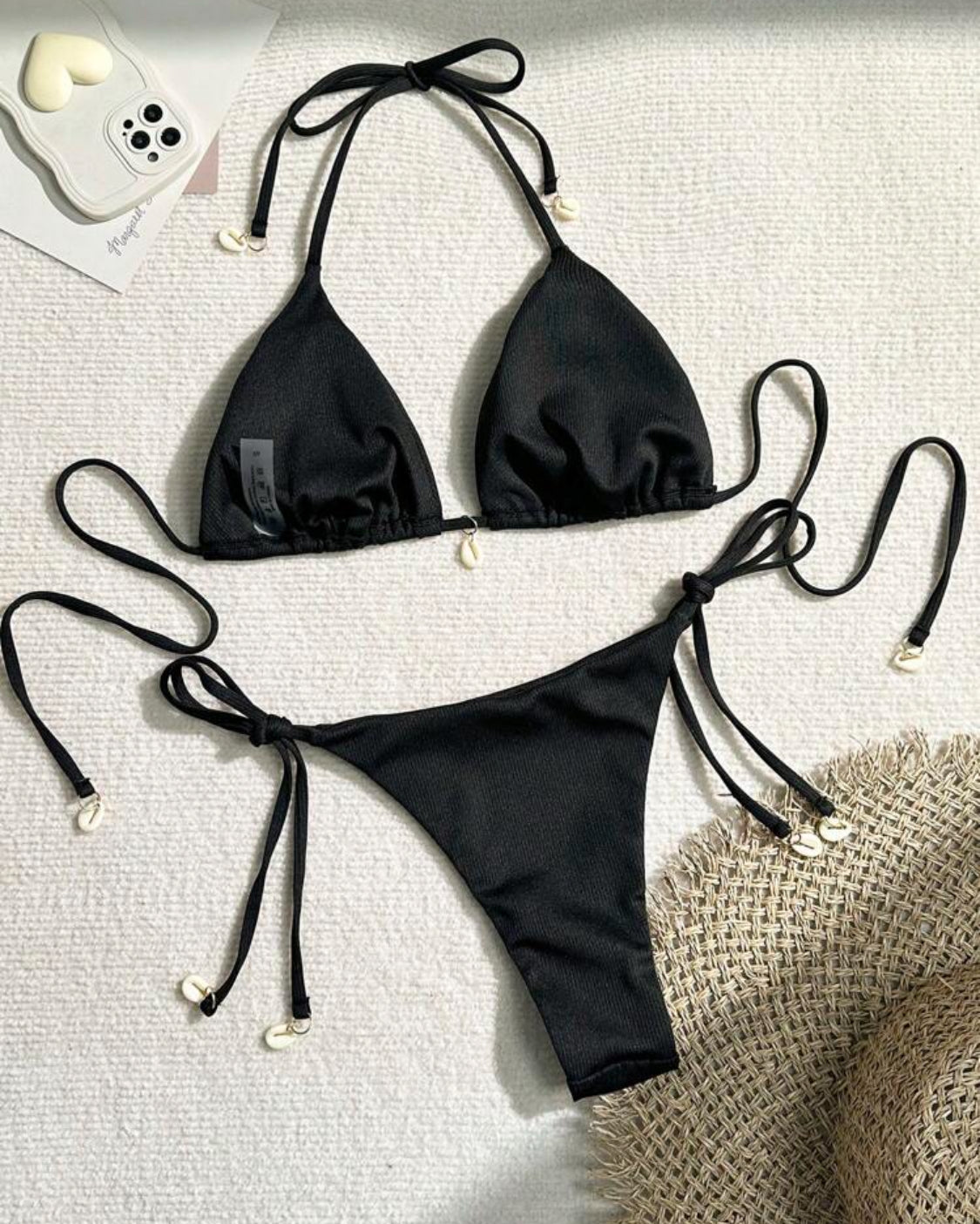 Ribbed Black Triangle Bikini Shell Detail