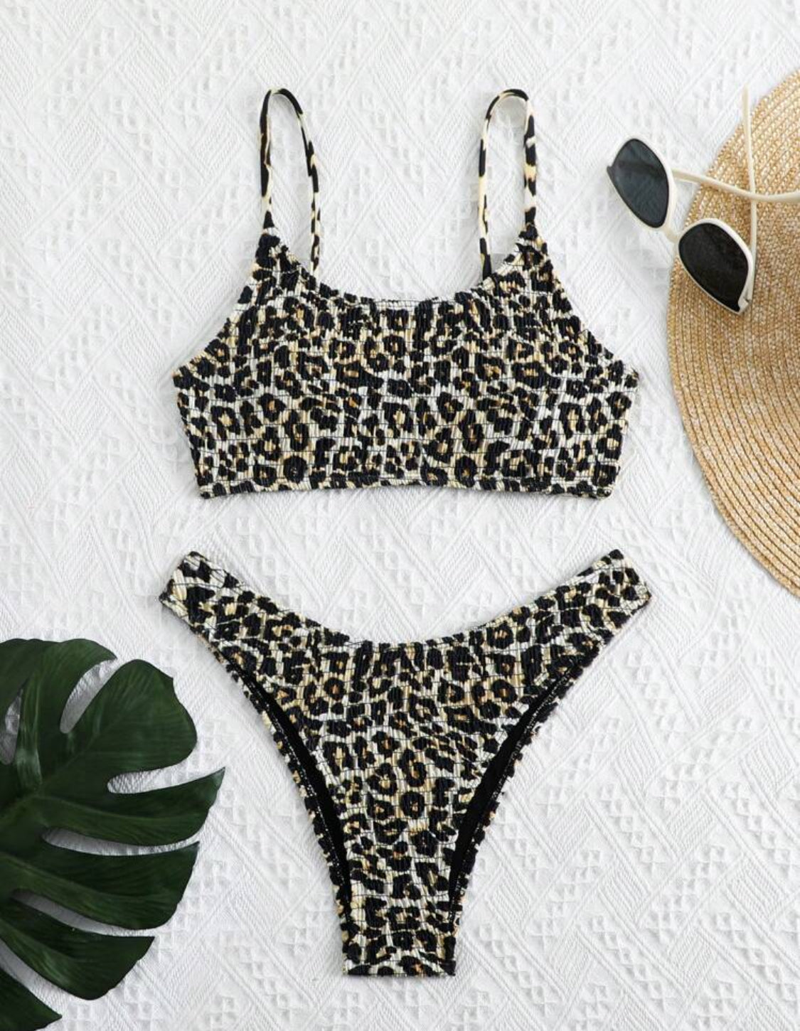 Leopard Crinkle Scoop Bikini Set