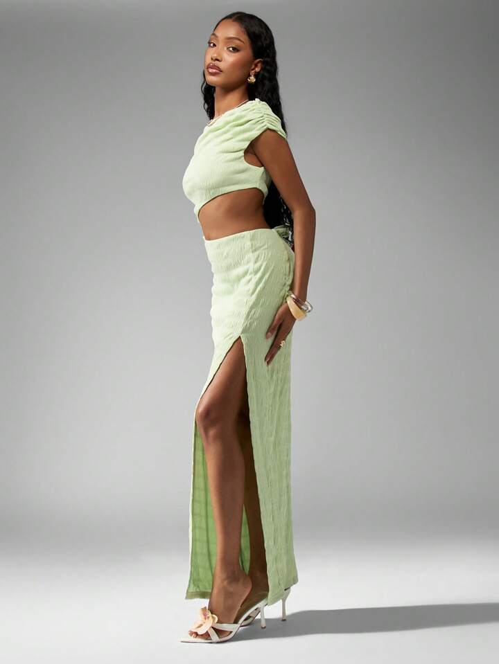 Mint Crinkle Cut Out Maxi Dress
