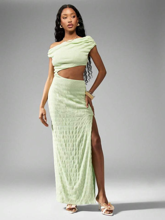 Mint Crinkle Cut Out Maxi Dress