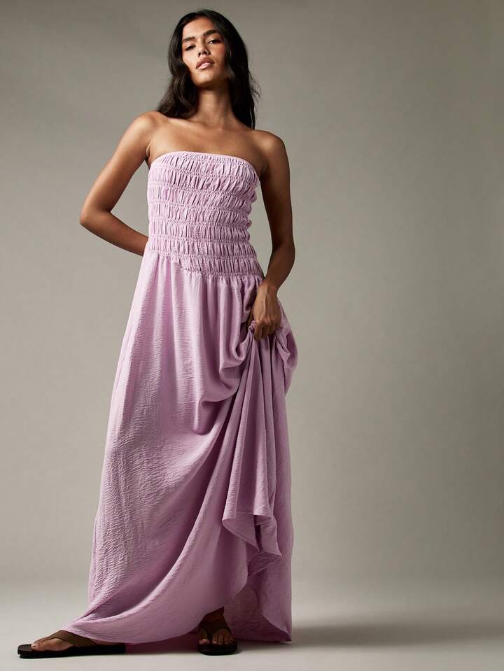 Lilac Shirred Tube Maxi Dress