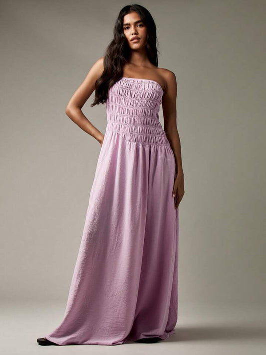 Lilac Shirred Tube Maxi Dress